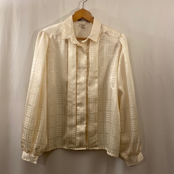 Vintage Joan Harper Women’s Blouse 12 Long Sleeve Button Up Shoulder Pads Ivory - Picture 1 of 9